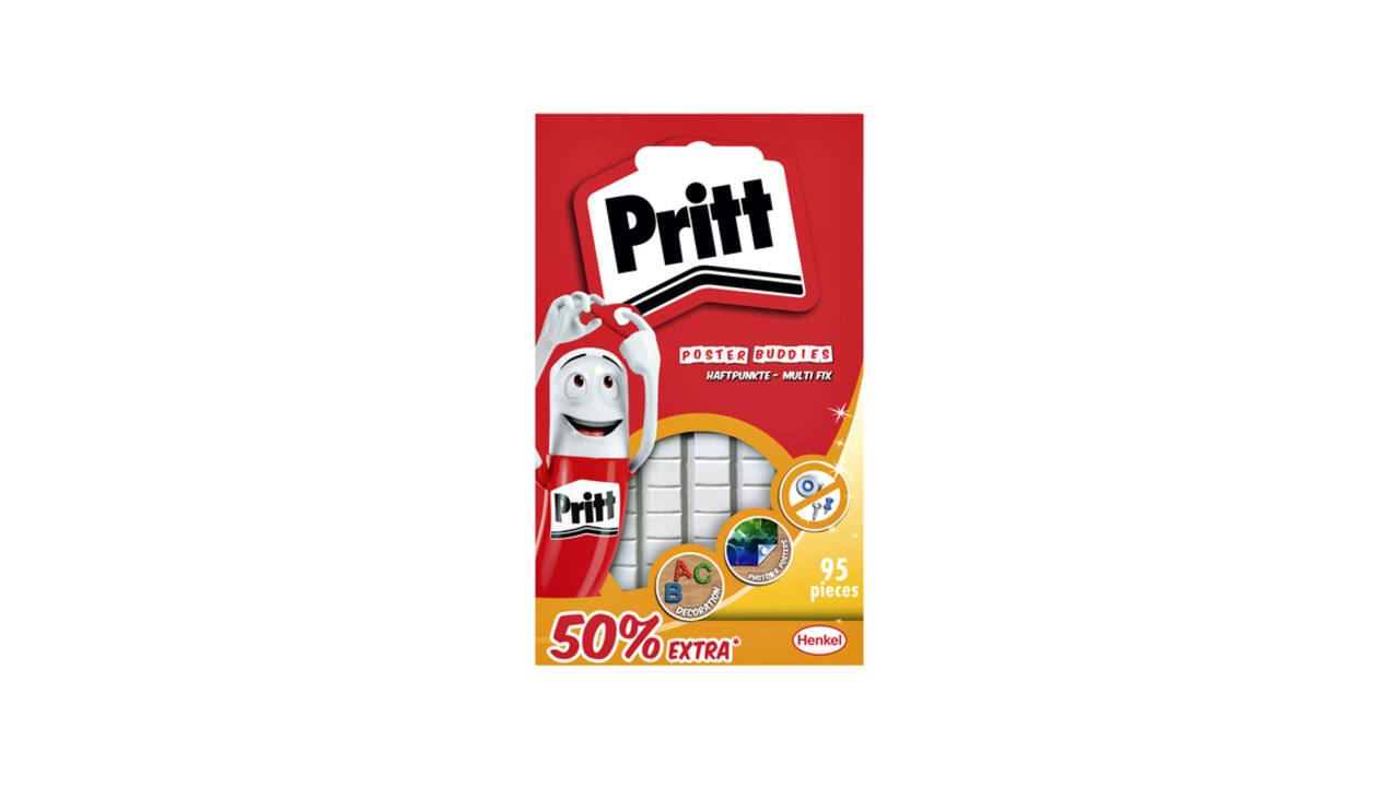 Poster Buddies Pritt dubbelzijdige kleefpads voor oa posters blister à 95 stuks 50% gratis
