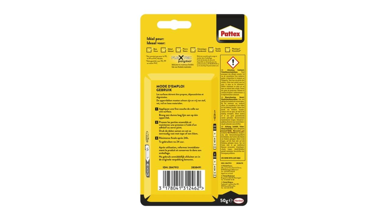 Alleslijm Pattex 100% tube 50 gram op blister