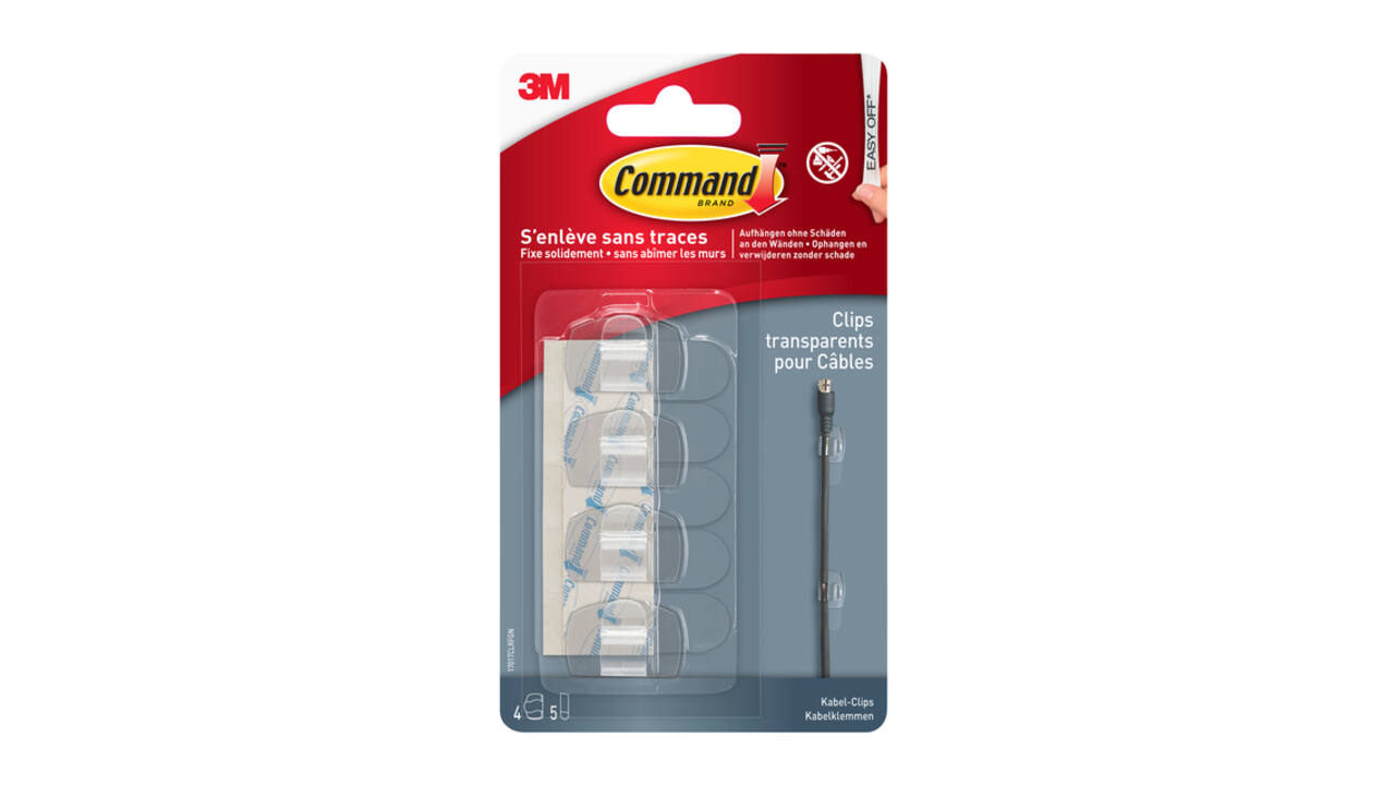 Kabelklem Command rond incl bevestigingsstrips transparant 4 stuks