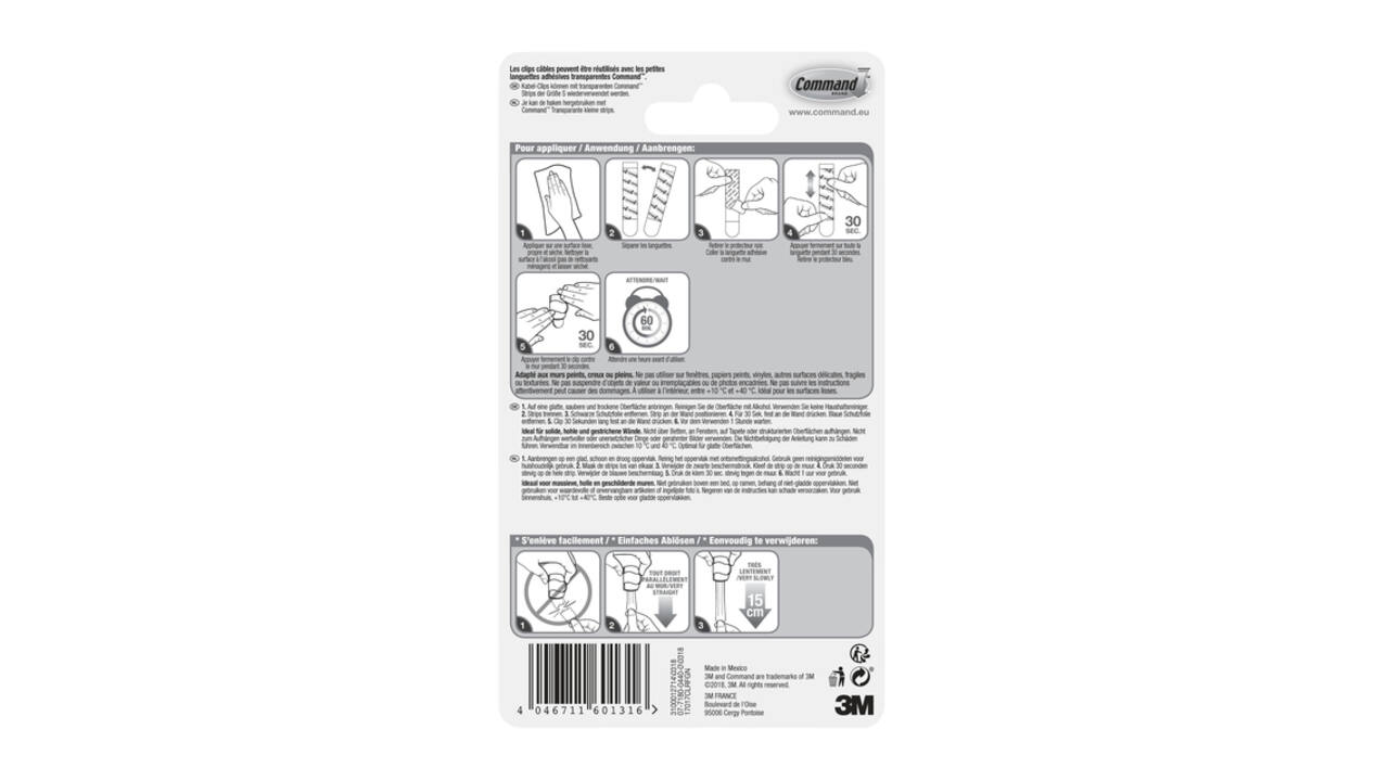 Kabelklem Command rond incl bevestigingsstrips transparant 4 stuks