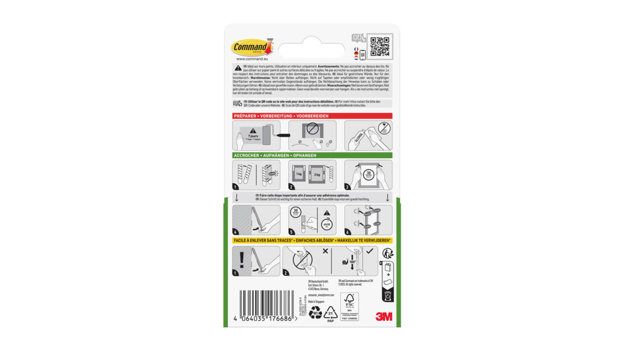 Bevestigingsstrip Command klik vast klein 1,8kg wit