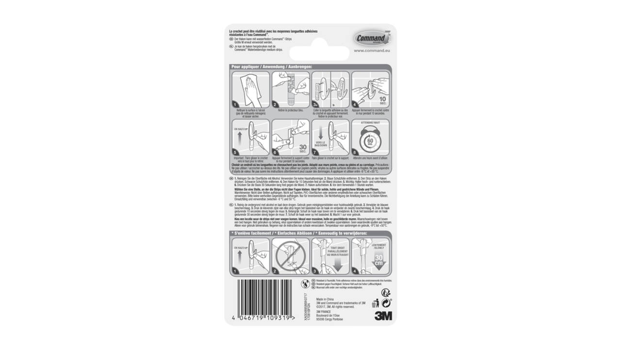 Haak Command kunststof ovaal wit incl bevestigingsstrip