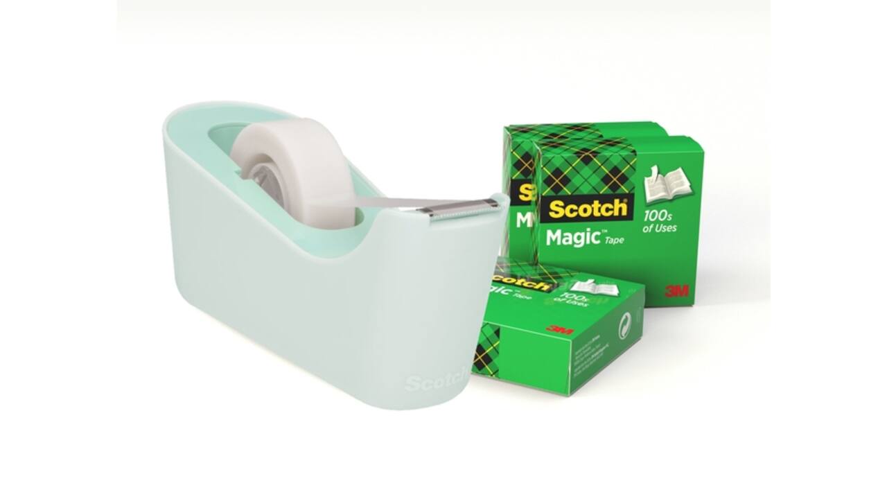 Plakbandhouder Scotch C18 mint + 4 rollen magic tape 19mmx33m