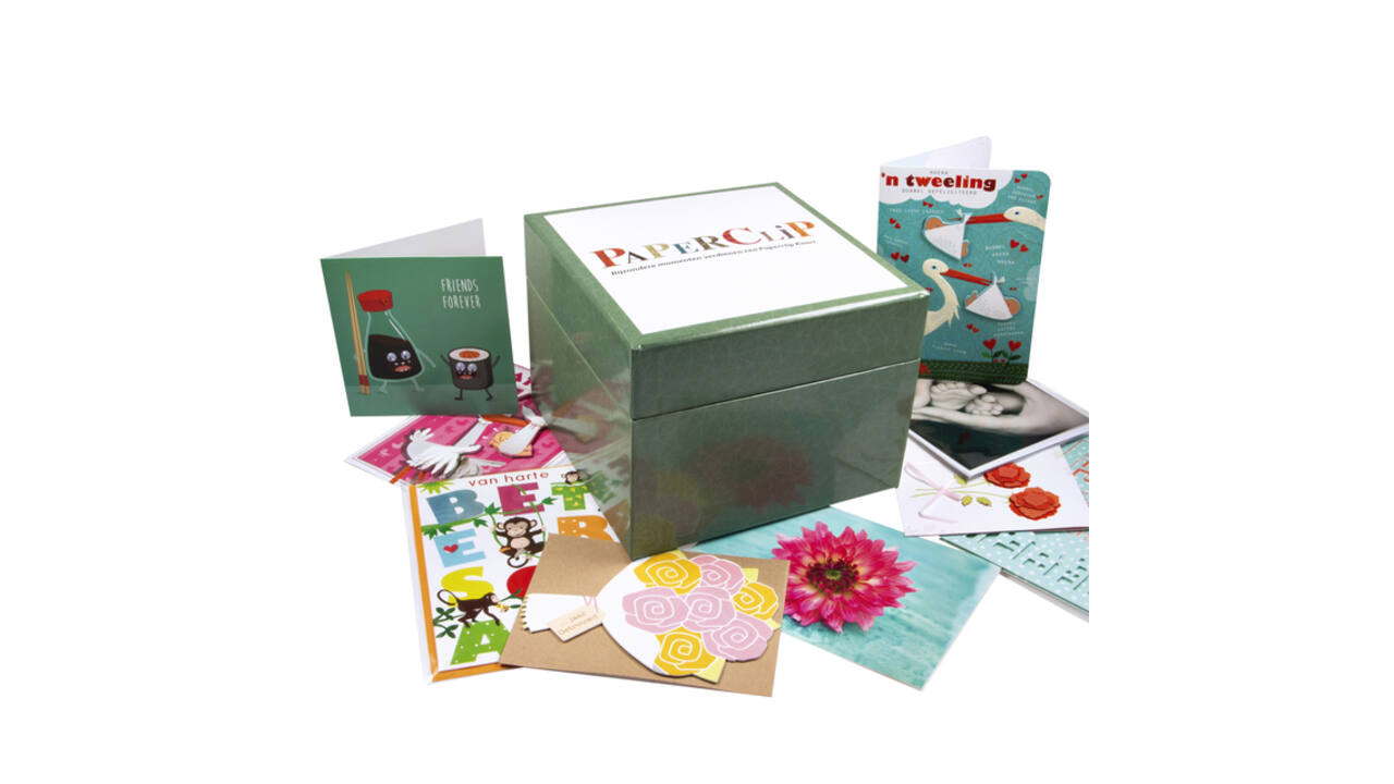 Wenskaartbox Paperclip inclusief 75 wenskaarten