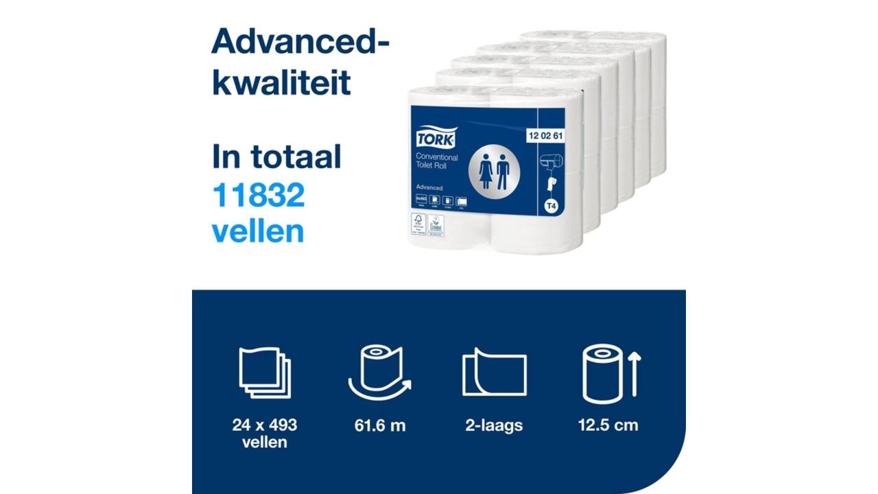 Toiletpapier Tork T4 Advanced 2-laags 493 vel wit 120261