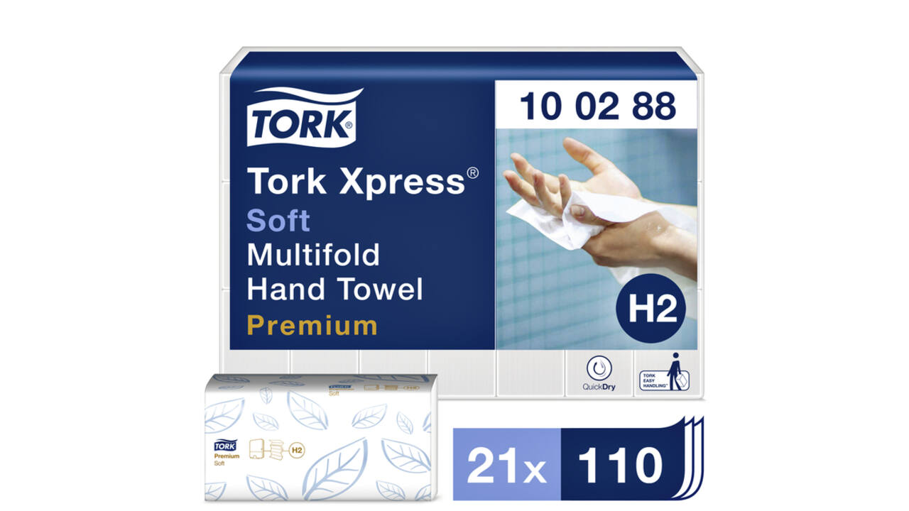 Handdoek Tork H2 Xpress Premium multifold 2-laags 212x340mm 21x110 vel wit 100288