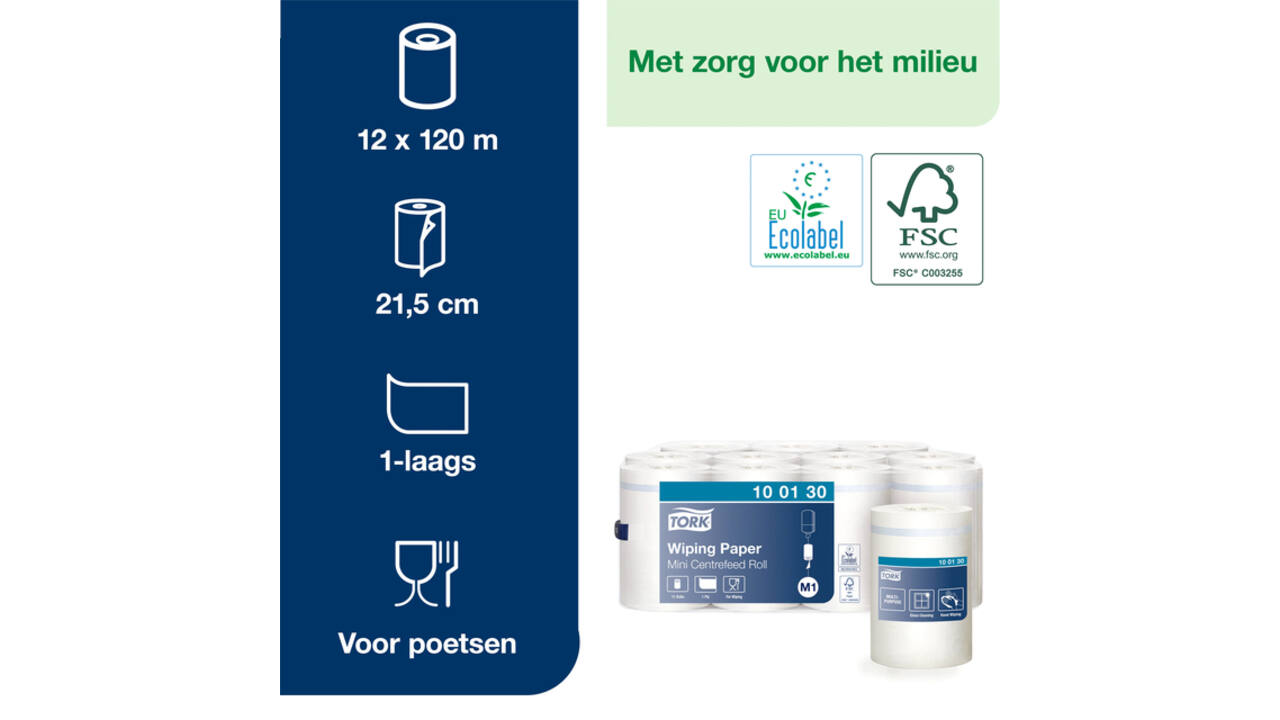 Poetspapier Tork M1 Advanced 1-laags 120m wit 100130