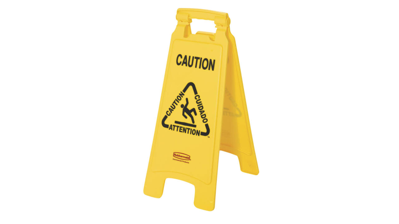 Waarschuwingsbord Rubbermaid tweezijdig meertalig 64cm geel