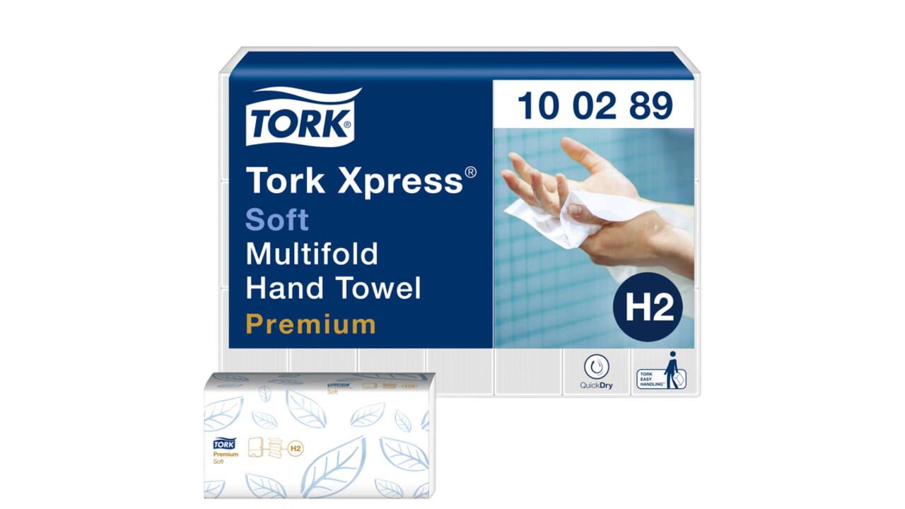 Handdoek Tork H2 Xpress Premium multifold 2-laags 212x255mm 21x150 vel wit 100289