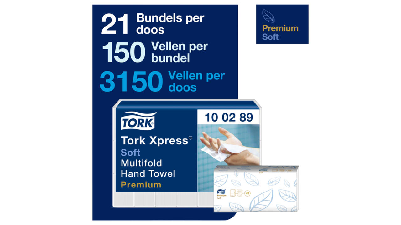 Handdoek Tork H2 Xpress Premium multifold 2-laags 212x255mm 21x150 vel wit 100289
