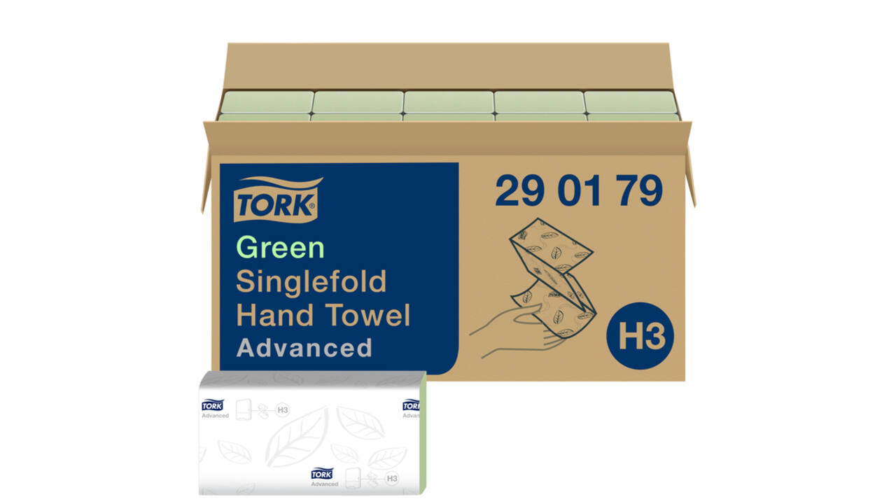 Handdoek Tork H3 Advanced singlefold 2-laags 248x230mm 15x250 vel groen 290179