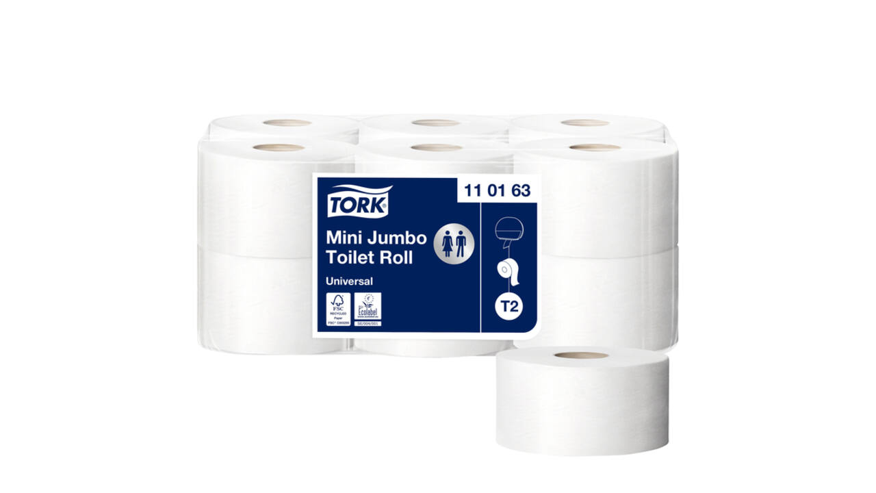 Toiletpapier Tork T2 Universal jumbo klein 1-laags 240m wit 110163