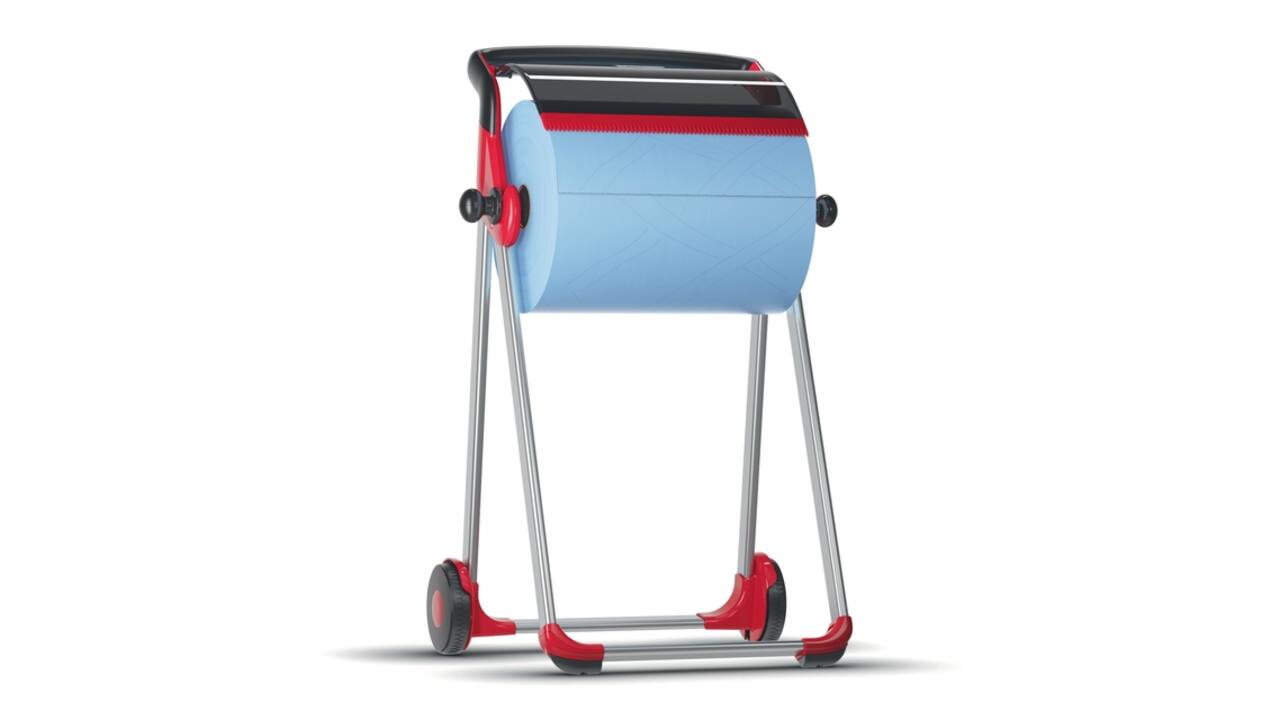 Poetspapierdispenser Tork W1 Performance vloerstandaard rood 652008
