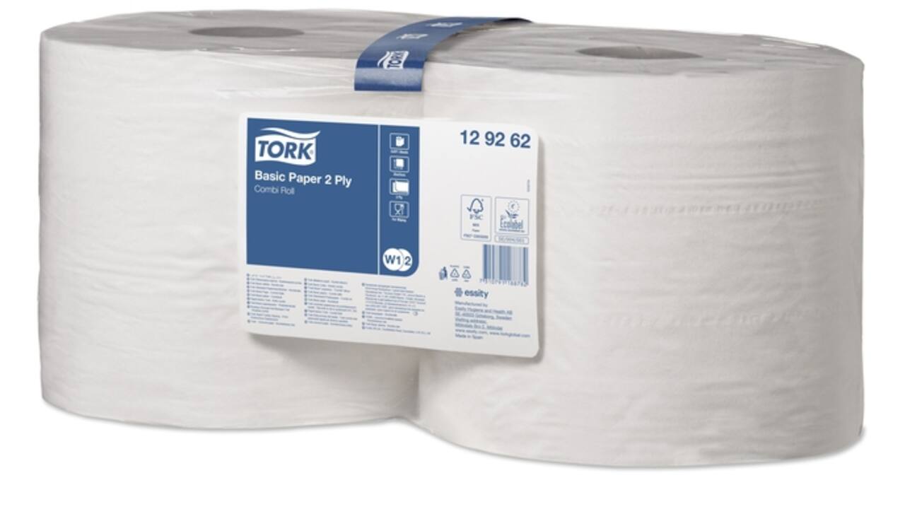 Poetspapier Tork W2 Basic Universal 2-laags 1000 vel wit 129262