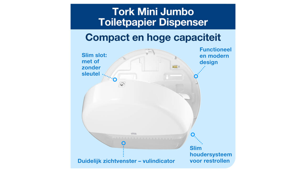 Toiletpapierdispenser Tork T2 Elevation jumbo klein wit 555000