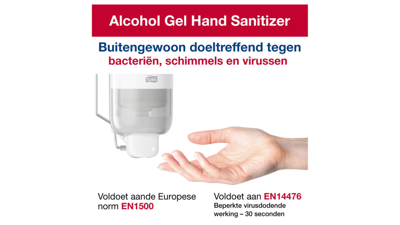 Handdesinfectie Tork S1 Premium alcoholgel ongeparfumeerd 1000 ml 420103