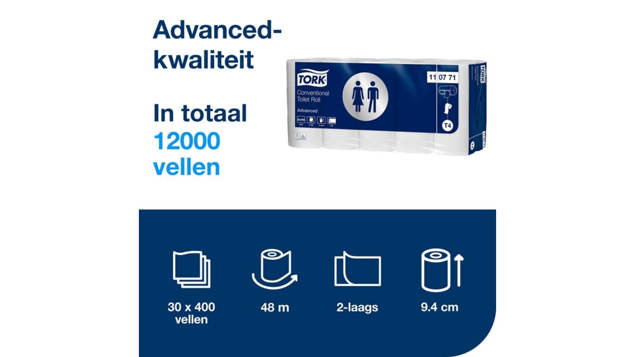 Toiletpapier Tork T4 Advanced 2-laags 400 vel wit 110771