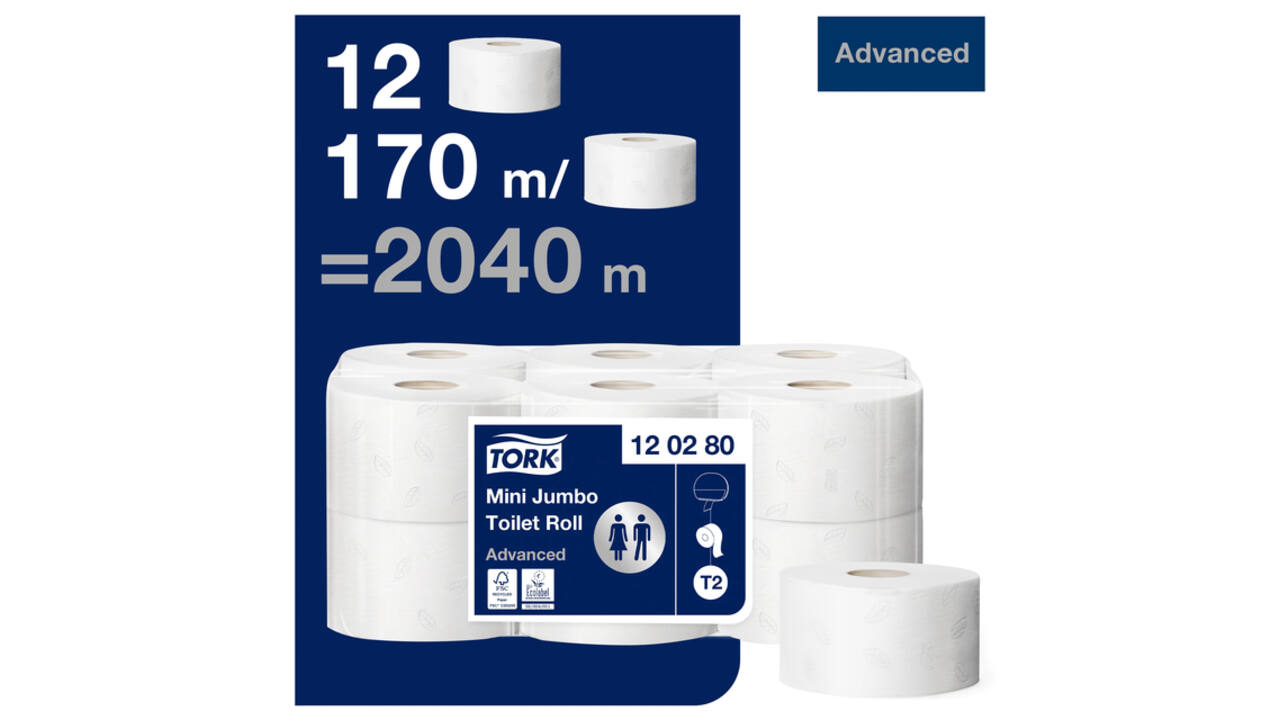 Toiletpapier Tork T2 Advanced jumbo klein 2-laags 170m wit 120280