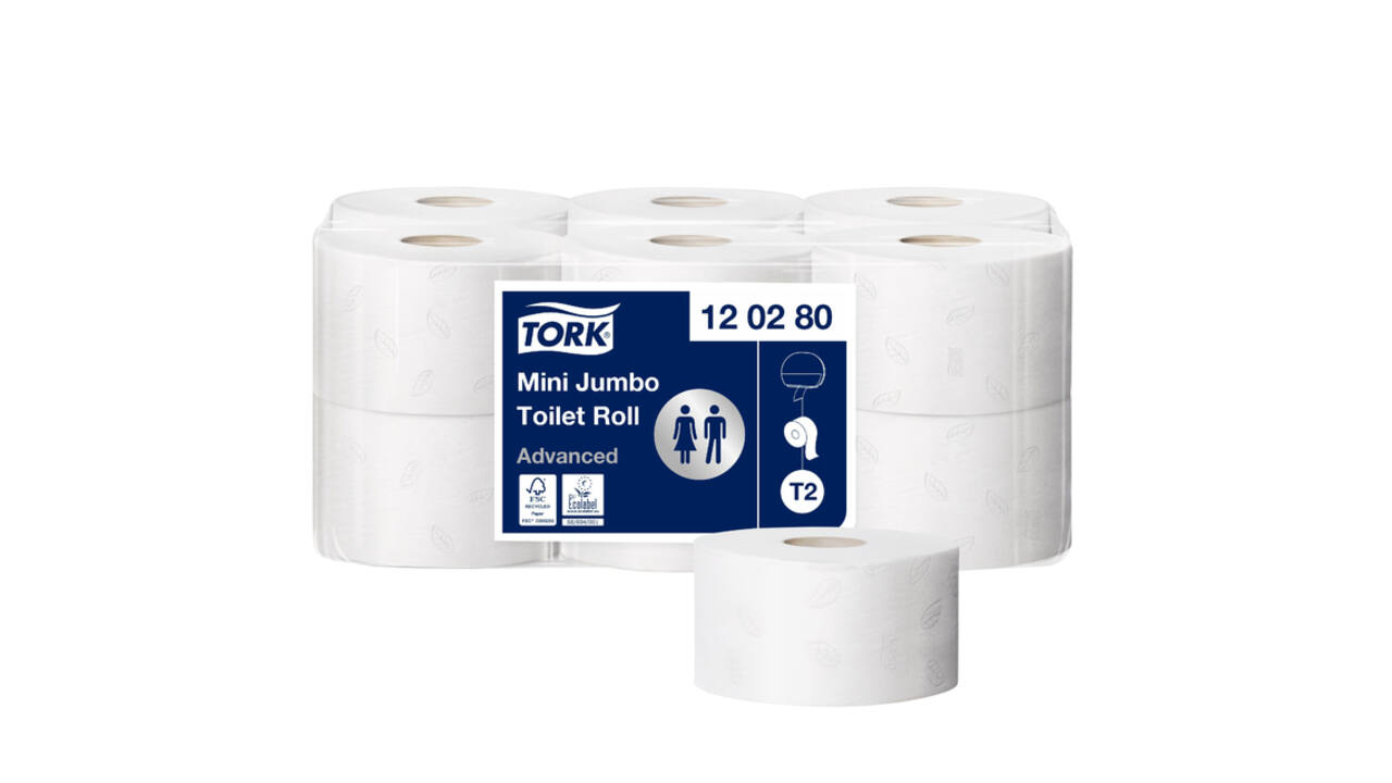 Toiletpapier Tork T2 Advanced jumbo klein 2-laags 170m wit 120280