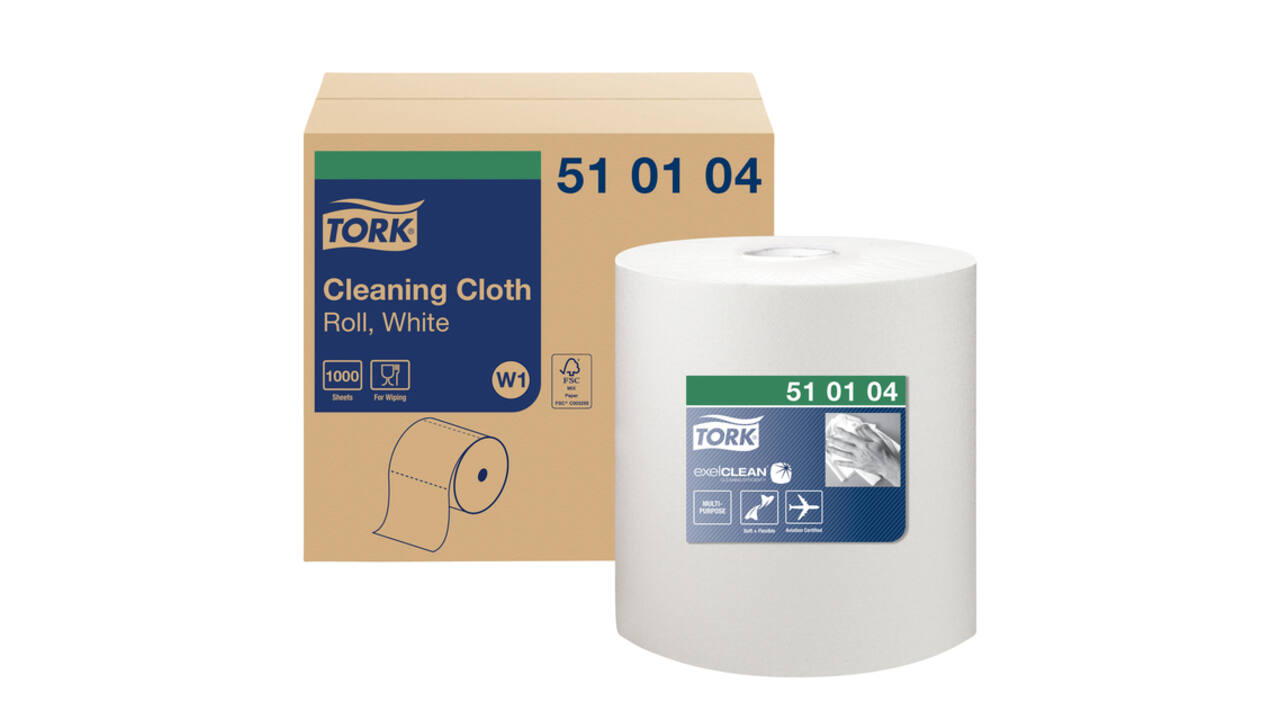 Reinigingsdoek Tork W1 Premium 1-laags 380m wit 510104