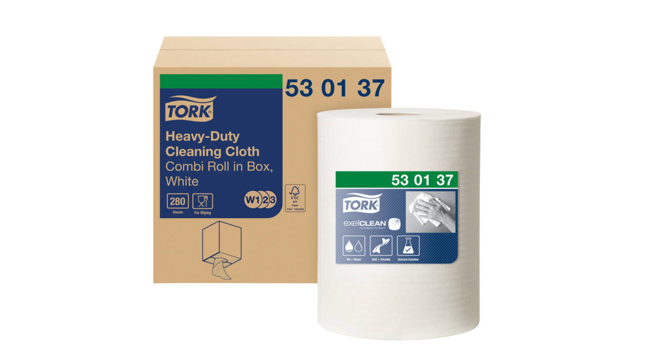 Reinigingsdoek Tork W2 Premium Heavy-Duty 1-laags 106m wit 530137