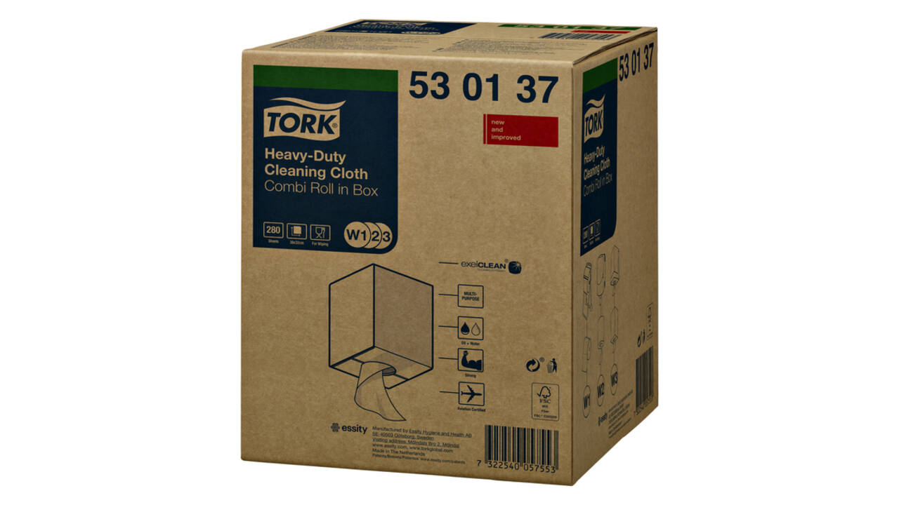 Reinigingsdoek Tork W2 Premium Heavy-Duty 1-laags 106m wit 530137