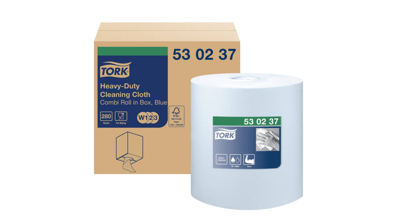 Reinigingsdoek Tork W1-W2-W3 Premium Heavy-Duty 1-laags 280 vel blauw 530237