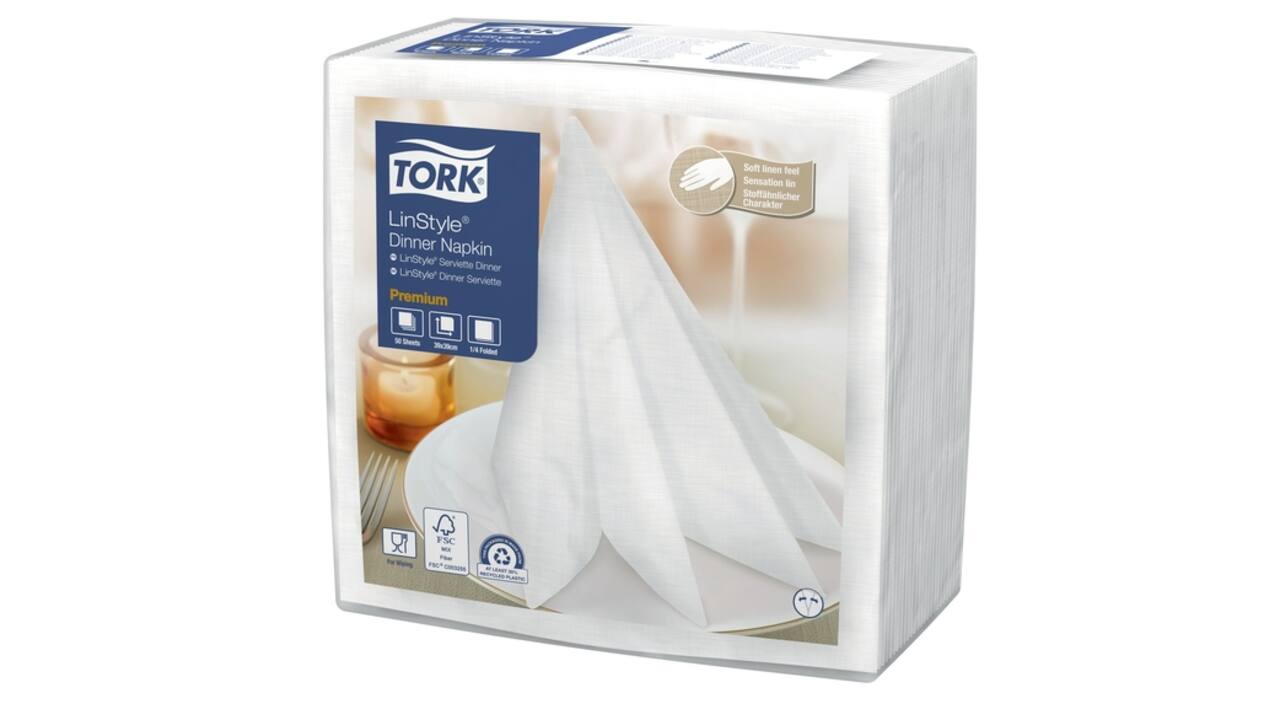Dinerservet Tork Linstyle Premium 1/4 vouw 1-laags 390x390mm 50 vel wit 478722