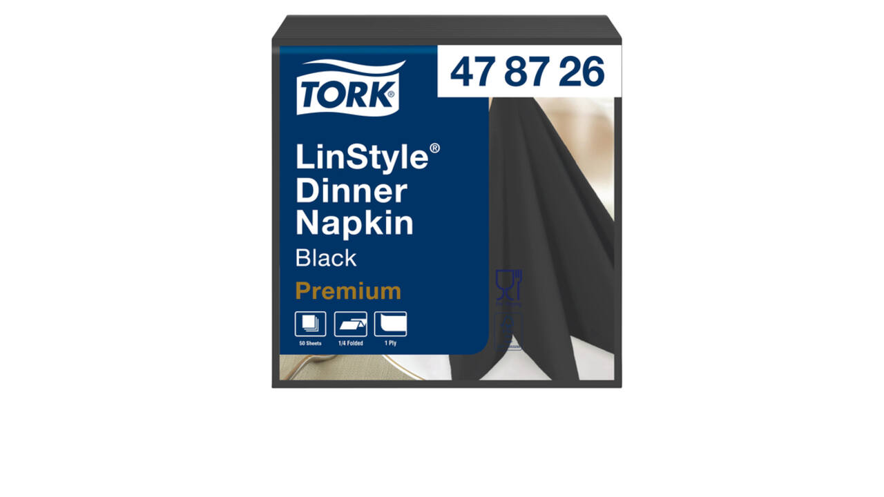 Dinerservet Tork Linstyle Premium 1/4 vouw 1-laags 390x390mm 50 vel zwart 478726