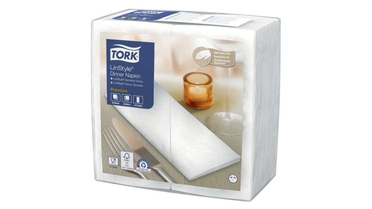 Dinerservet Tork Linstyle Premium 1/8 vouw 1-laags 390x390mm 50 vel wit 478180