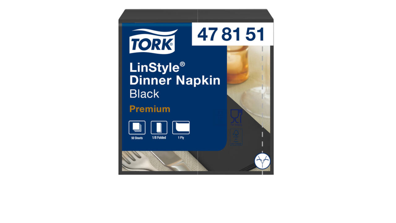 Dinerservet Tork Linstyle Premium 1/8 vouw 1-laags 390x390mm 50 vel zwart 478151