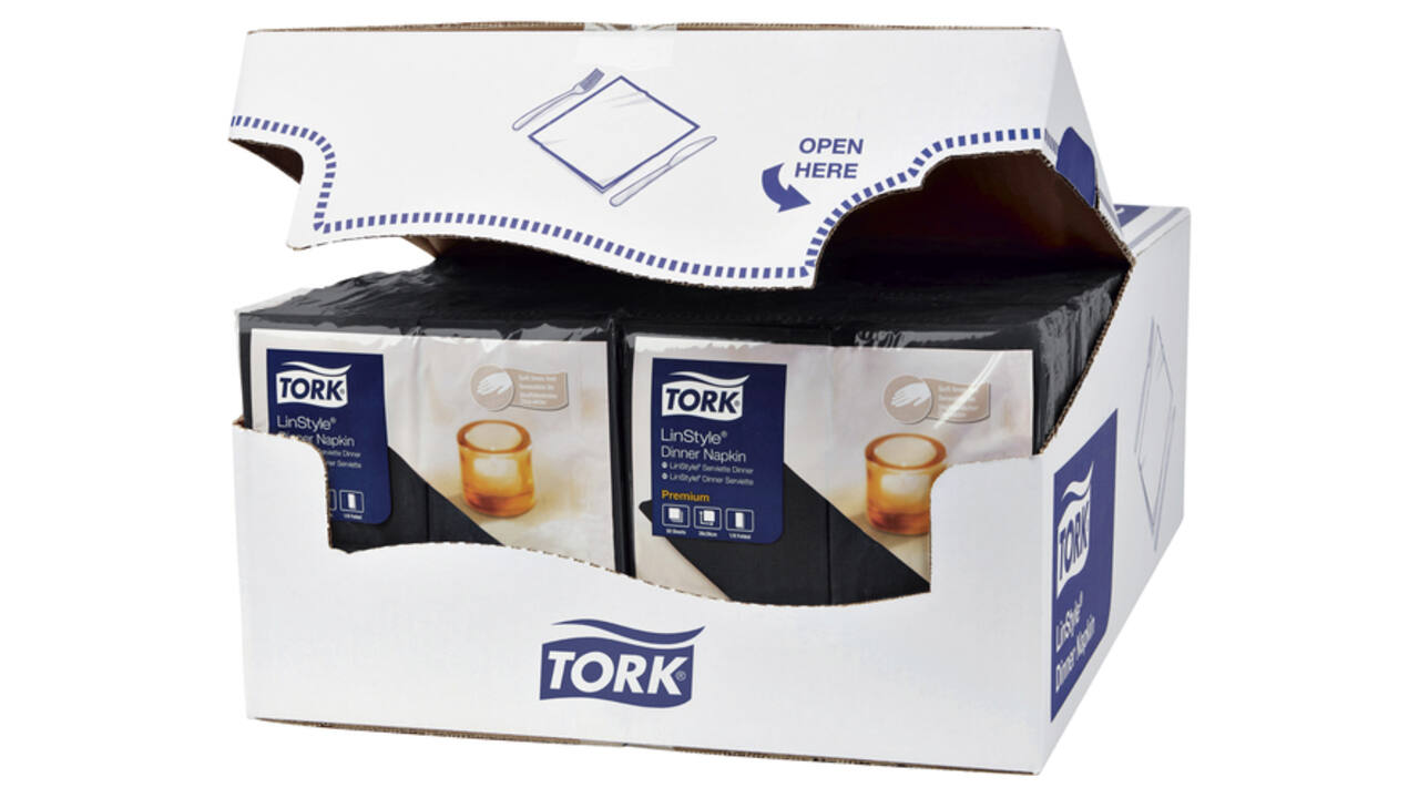 Dinerservet Tork Linstyle Premium 1/8 vouw 1-laags 390x390mm 50 vel zwart 478151