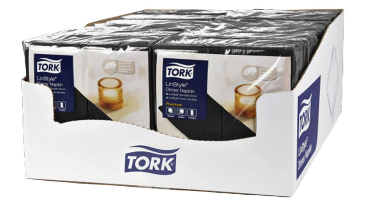 Dinerservet Tork Linstyle Premium 1/8 vouw 1-laags 390x390mm 50 vel zwart 478151