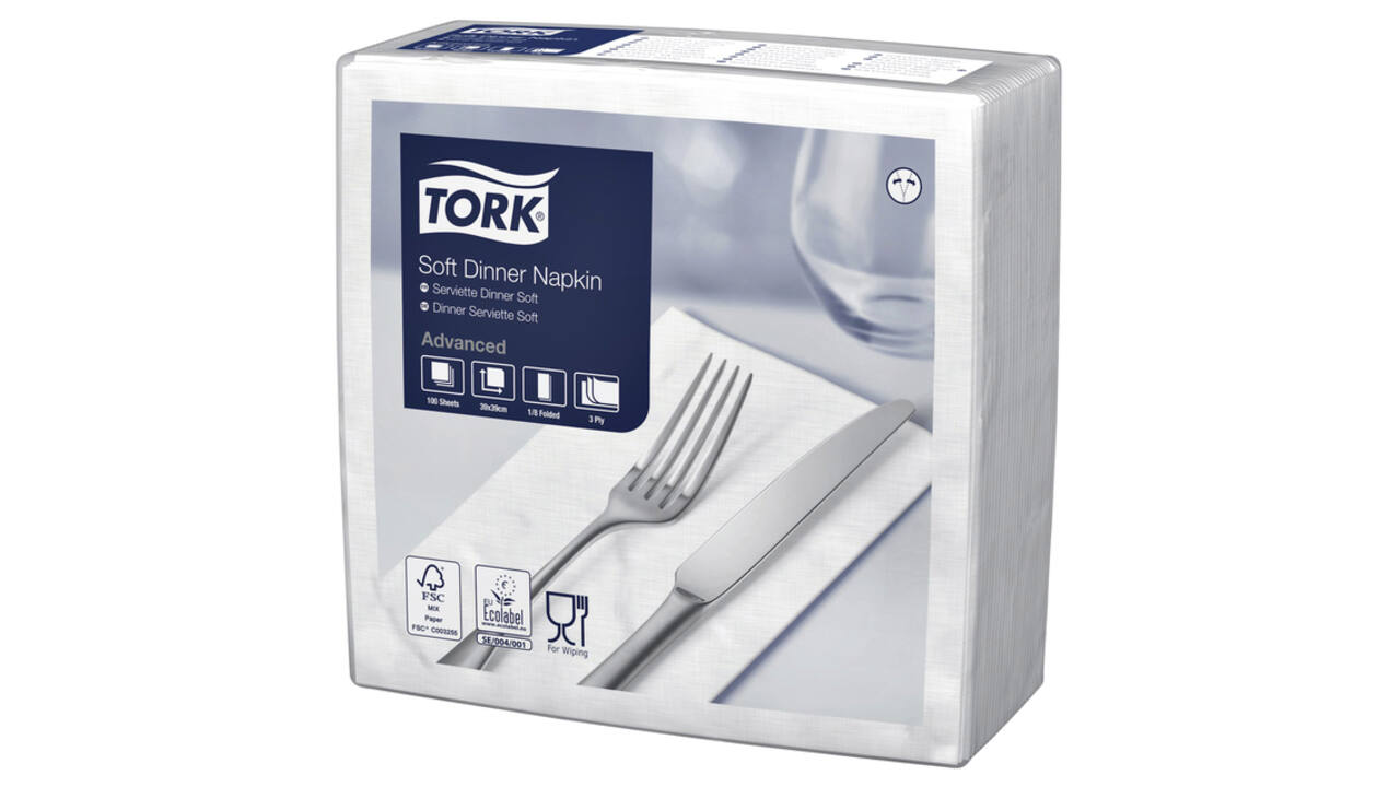 Dinerservet Tork Advanced 1/8 vouw 3-laags 395x390mm 100 vel wit 477579