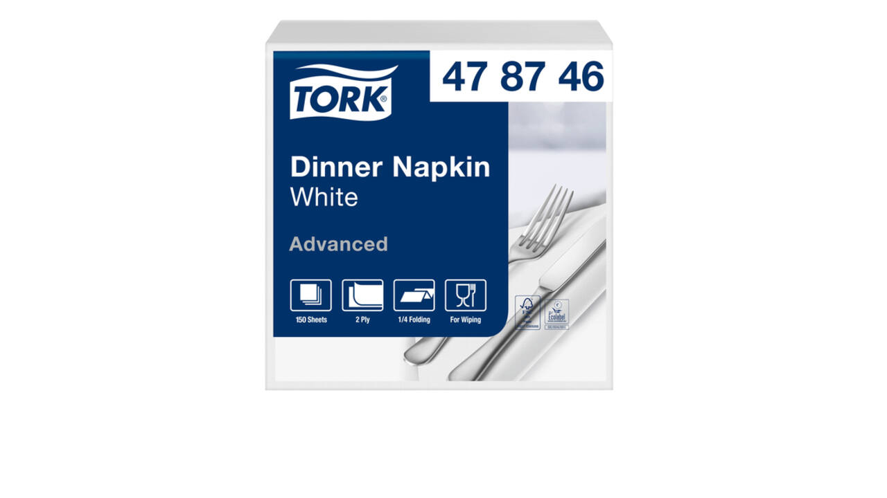Dinerservet Tork Advanced 1/4 vouw 2-laags 395x390mm 150 vel wit 478746