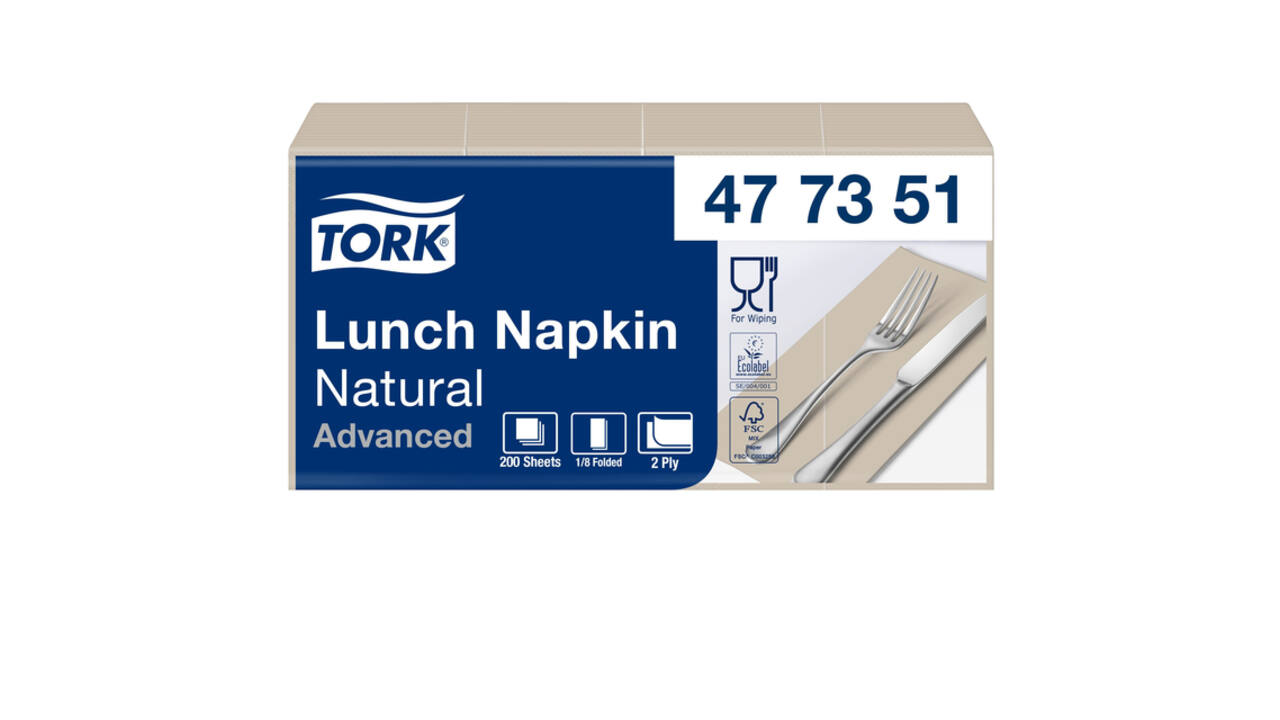 Lunchservet Tork Advanced 1/8 vouw 2-laags 328x325mm 200 vel naturel 477351