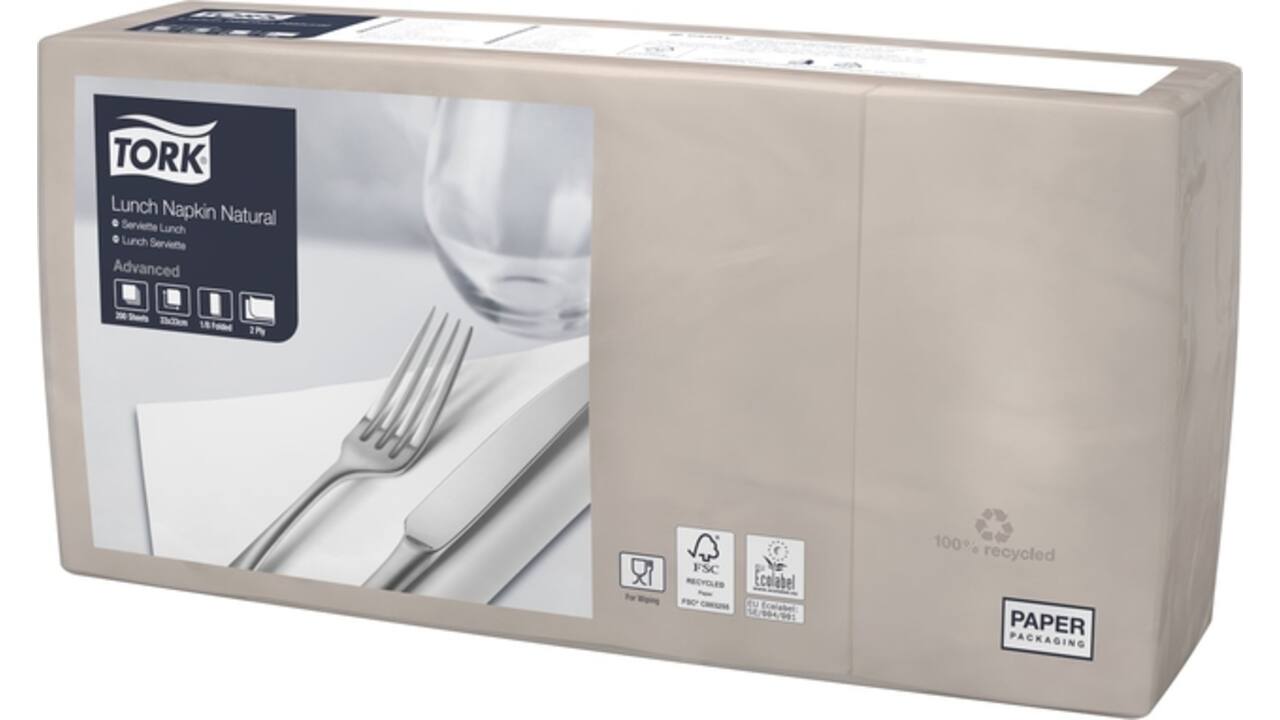 Lunchservet Tork Advanced 1/8 vouw 2-laags 328x325mm 200 vel naturel 477351