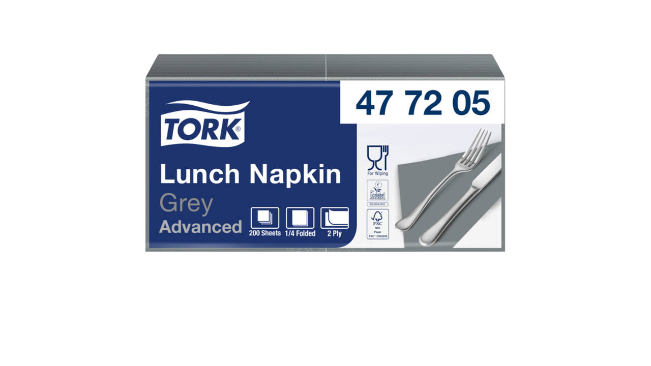 Lunchservet Tork Advanced 1/4 vouw 2-laags 328x325mm 200 vel grijs 477205