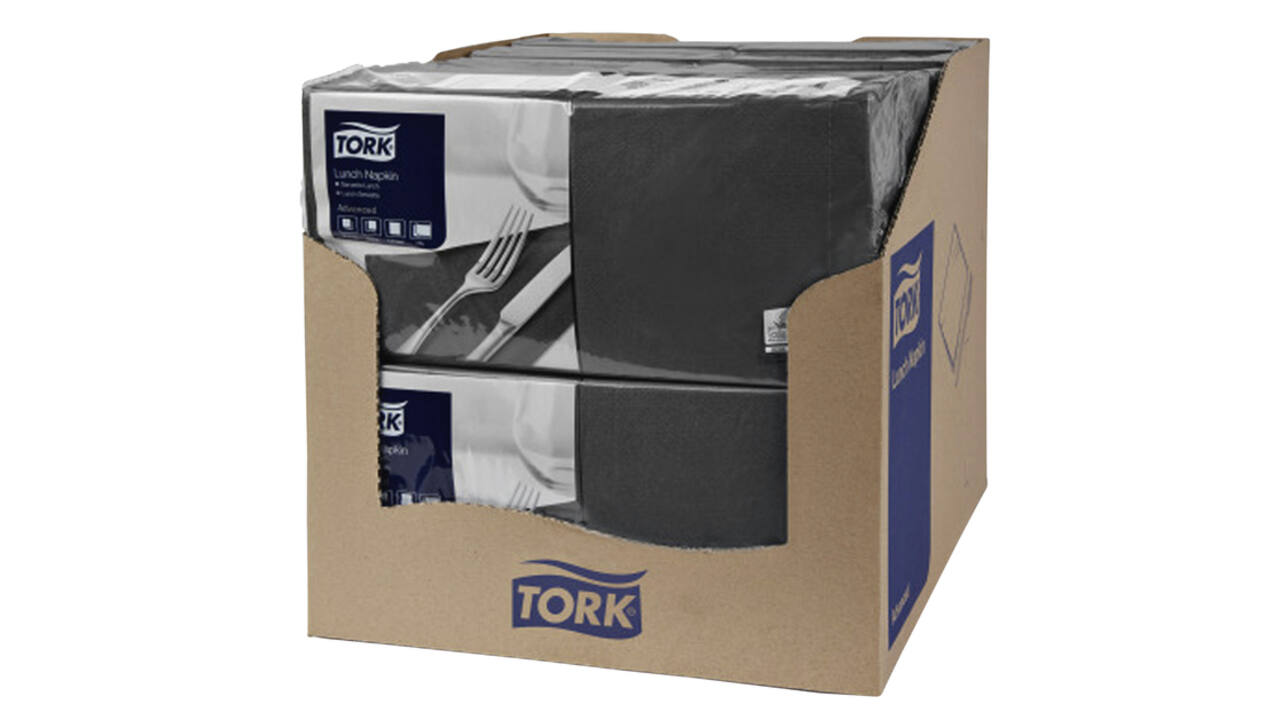 Lunchservet Tork Advanced 1/4 vouw 2-laags 328x325mm 200 vel zwart 477148