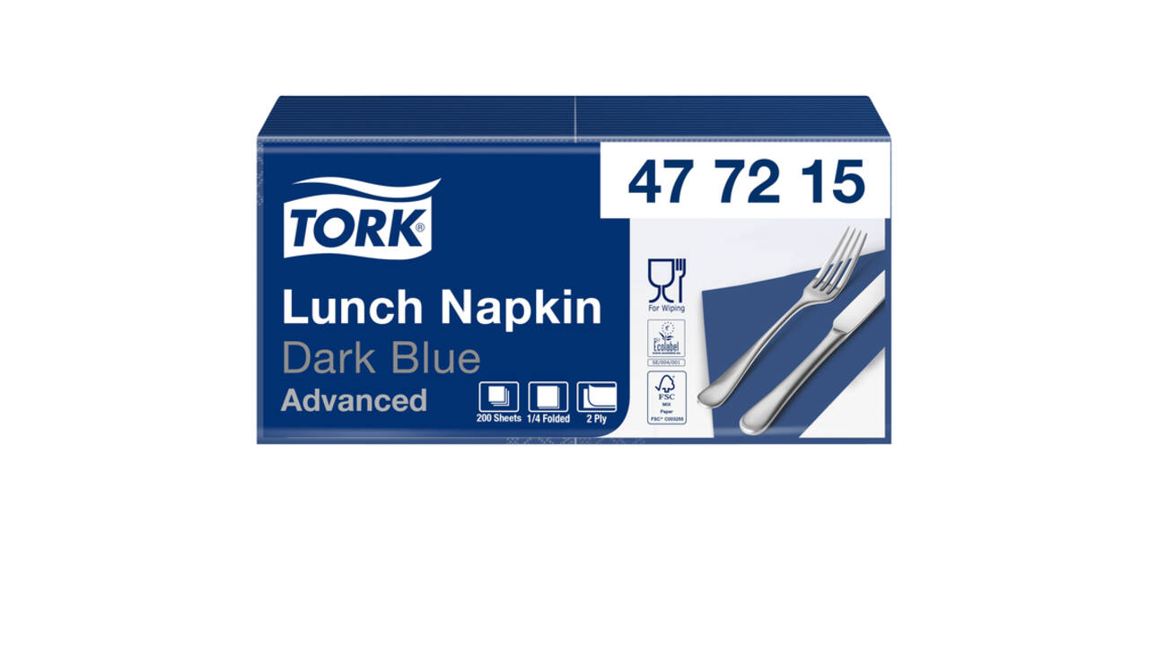 Lunchservet Tork Advanced 1/4 vouw 2-laags 328x325mm 200 vel donkerblauw 477215