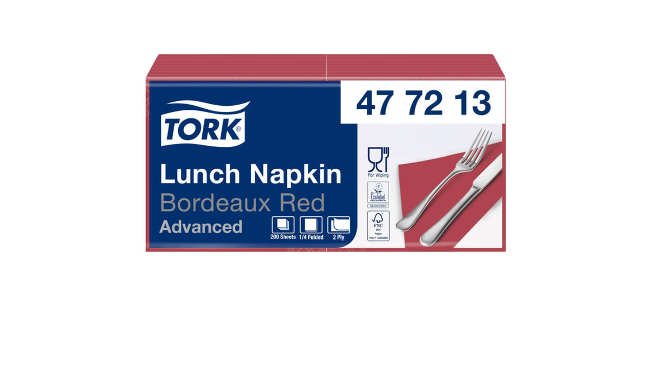 Lunchservet Tork Advanced 1/4 vouw 2-laags 328x325mm 200 vel bordeauxrood 477213