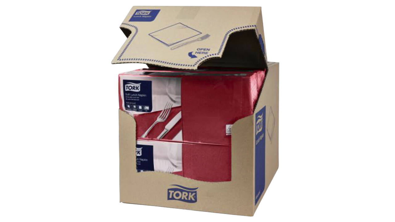 Lunchservet Tork Advanced 1/4 vouw 2-laags 328x325mm 200 vel bordeauxrood 477213