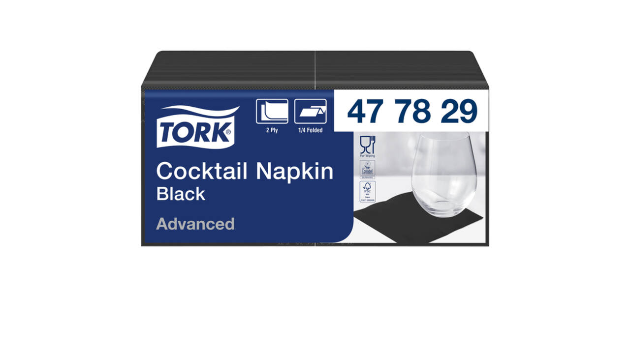 Cocktailservet Tork Advanced 1/4 vouw 2-laags 238x238mm 200 vel zwart 477829