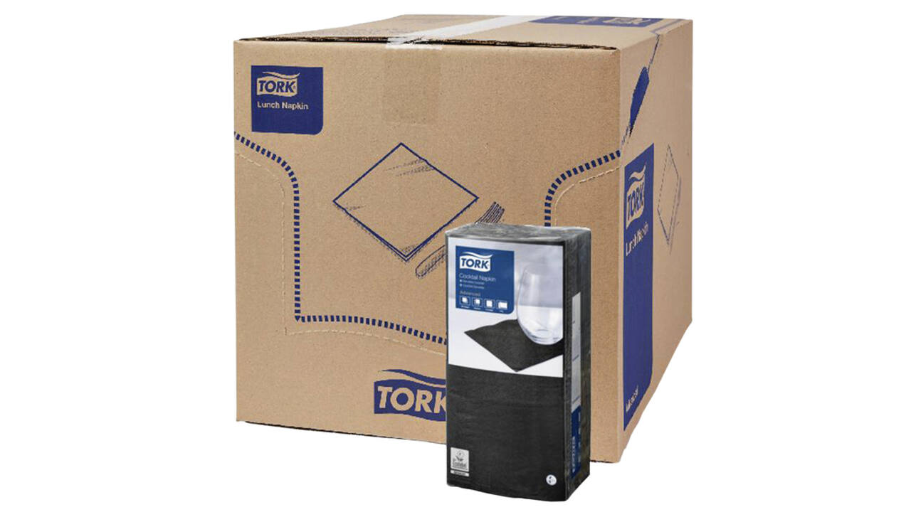 Cocktailservet Tork Advanced 1/4 vouw 2-laags 238x238mm 200 vel zwart 477829