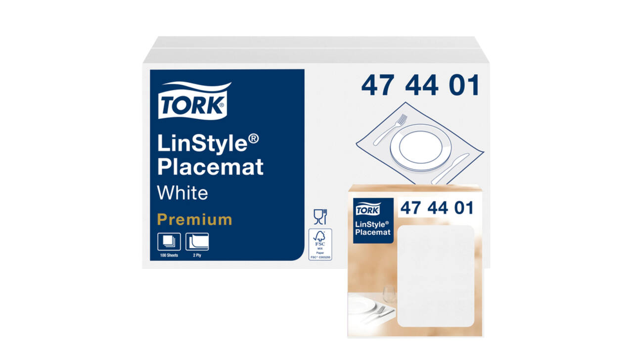 Placemat Tork Linstyle Premium 2-laags 390x300mm 100 vel wit 474401