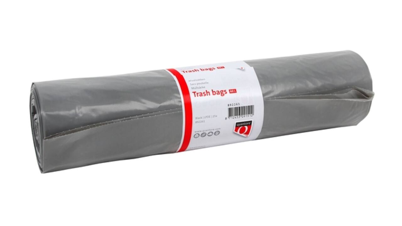 Afvalzak Quantore LDPE T50 60L grijs extra stevig 60x90cm rol à 25st