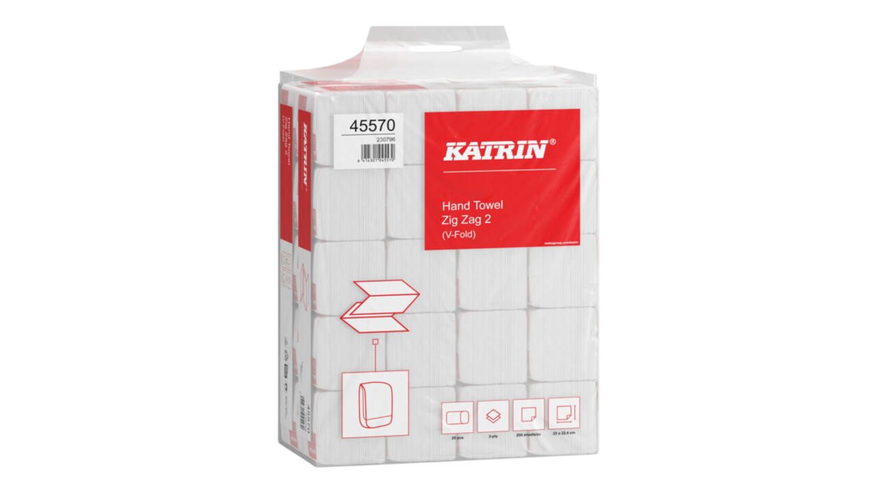 Handdoek Katrin z-vouw 2-laags 224x230mm 20x200 vel wit 45570