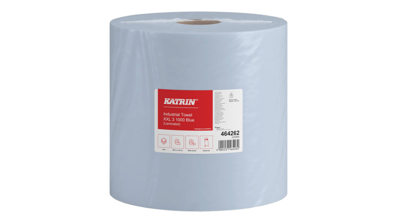 Poetspapier Katrin Industrial extra groot 3-laags 1000 vel blauw 464262
