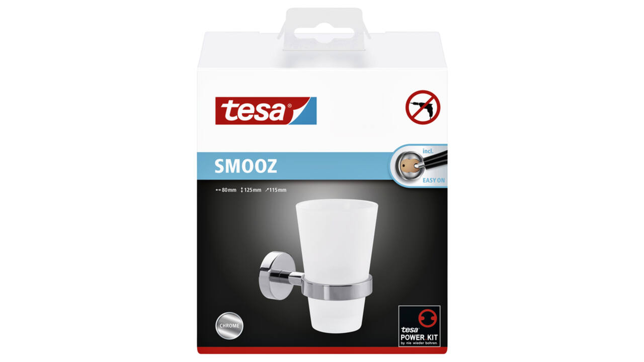Bekerhouder tesa® Smooz hoogglans verchroomd metaal zelfklevend
