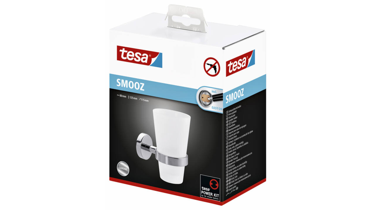 Bekerhouder tesa® Smooz hoogglans verchroomd metaal zelfklevend